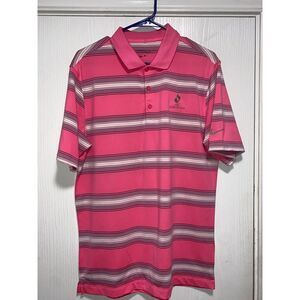 Nike Golf Men Dri-Fit‎ Tour Performance Pink Striped Polo Small